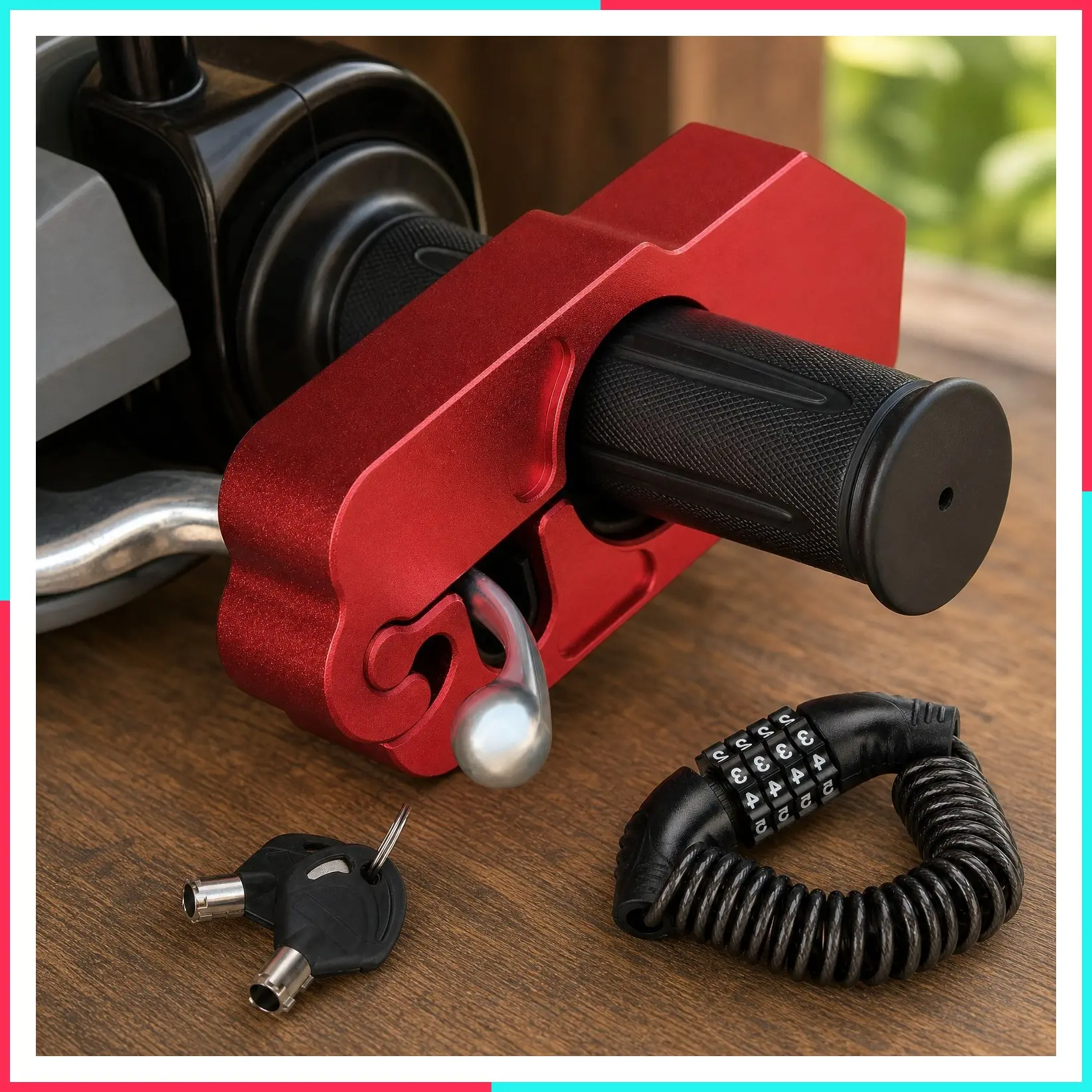Heavy Duty Anti-Theft Motorcycle Helmet Brake Handlebar Lock, Universal Fit for Motorcycles, ATVs, Dirt Bikes, Mopeds, Scooters - Red