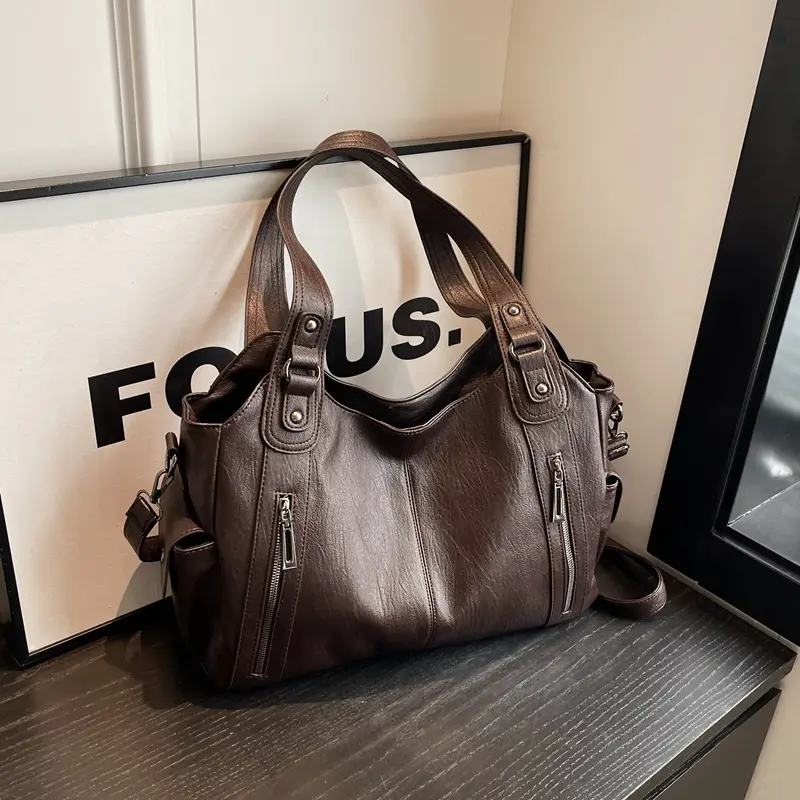 Punk Motorcycle PU Leather Shoulder Handbag - Multi Buckles Decor, Niche Unique Design, Versatile Commuter Crossbody Purse for Daily Travel Shopping