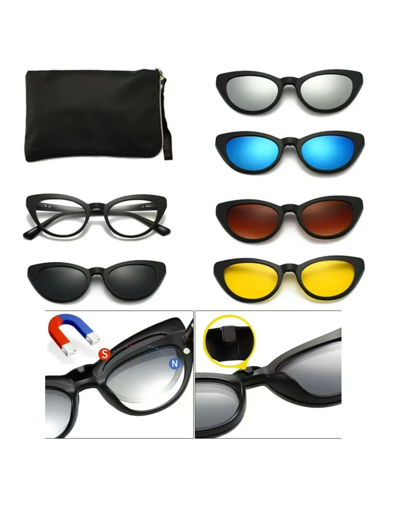 6pcs Interchangeable Lenses Glasses Set, Decorative Fashion Eyewear, Casual Metal Frame, Random Print Pattern, All Seasons Use