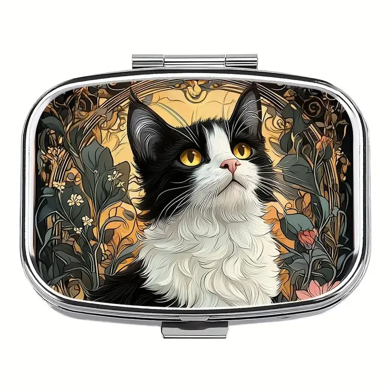 Cat Theme Pill Box, Portable Pocket Wallet, Travel Medicine Holder, Vitamin Organizer, Perfect Gift for Men and Women, Ideal for Seniors