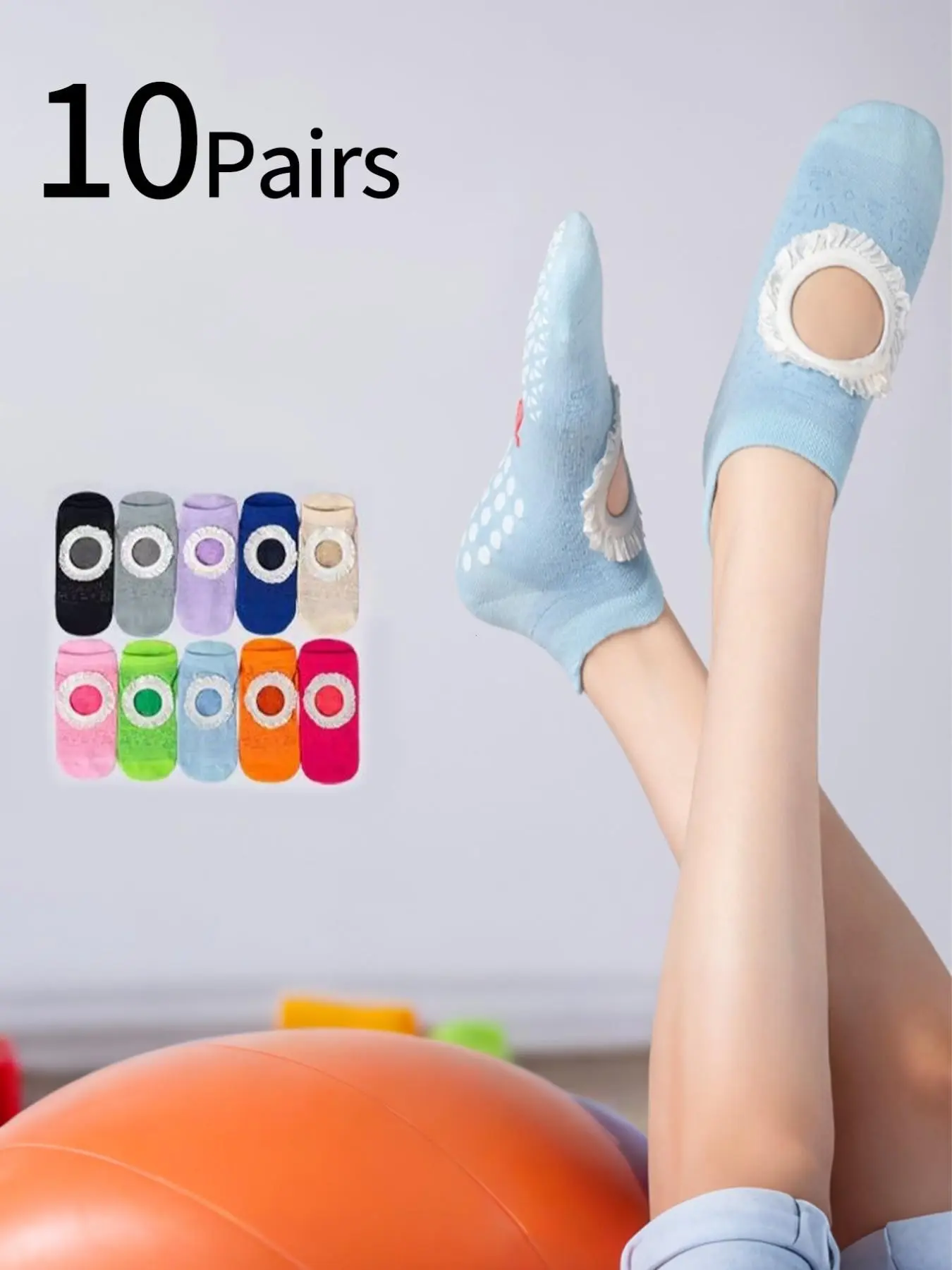 10 Pairs Women's Summer Thin Socks, Ballet Style Pilates Yoga Non-Slip Socks, Breathable Mesh Sports Training Socks, Lace Trim Short Socks