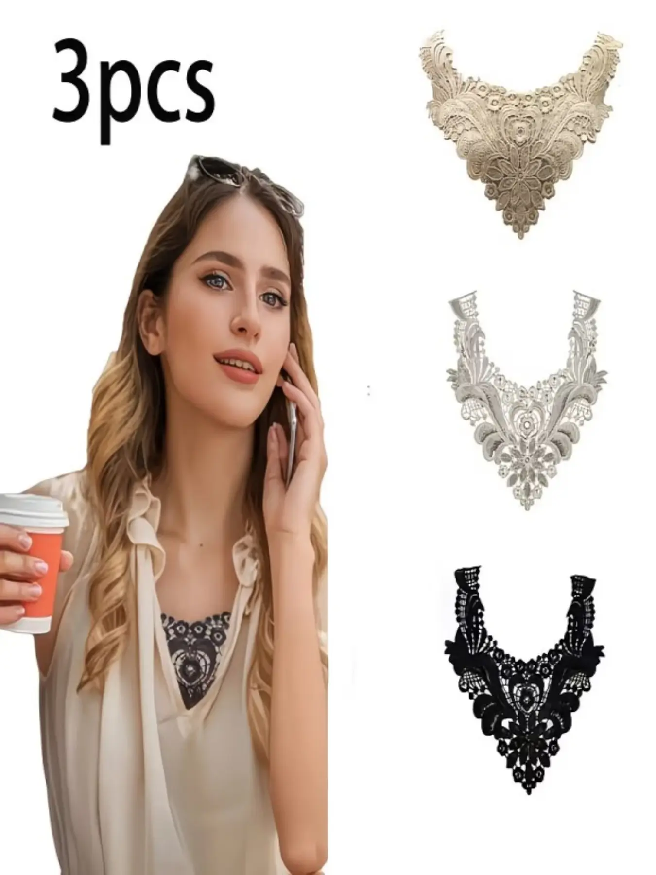 Elegant Water-Soluble Embroidered Lace Collar Set, Floral Lace Design, Floral Embroidery Lace, Lace Detail, /m, Shirt Jacket Accessories, Hand Wash Only