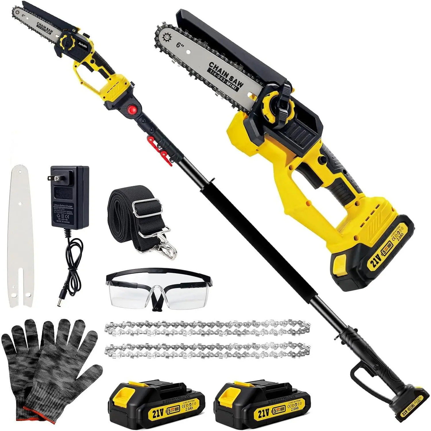 2-in-1 Electric Pole Saws for Tree Trimming, 6 Inch Mini  | Brushless 1200W Cordless Pole ,16-Foot Max  & Multi-Angle, Tree Trimmer Branch  Limb Pruner with 2