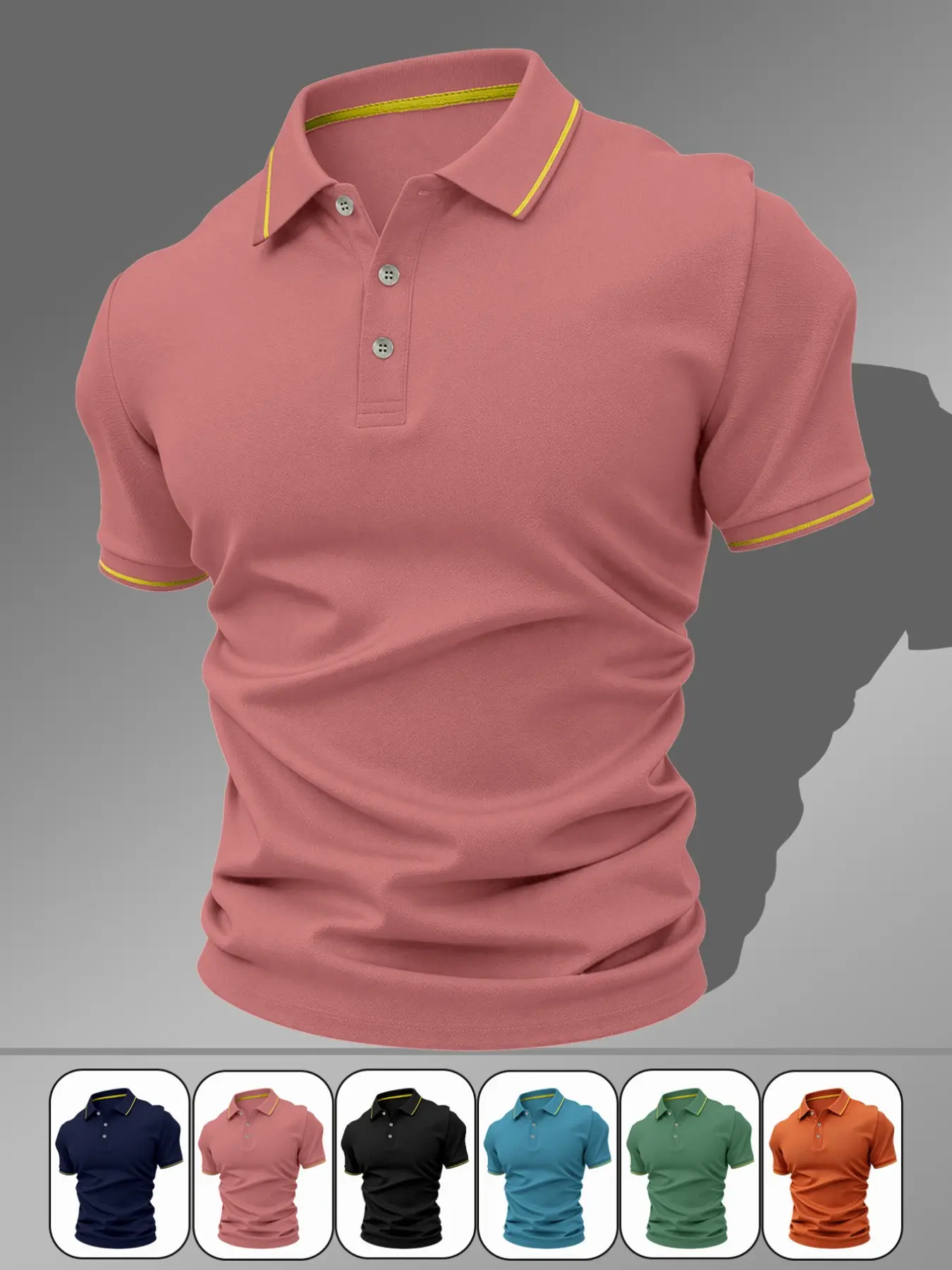 Men's Casual Fitted Polo Shirt, Breathable Geometric Pattern, High-End Comfortable Wear, All-Season Elastic Collar Top, Plain