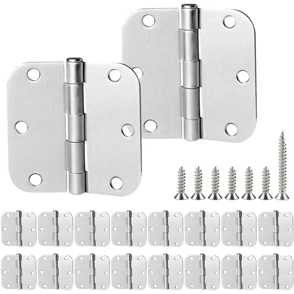 18 Pack Satin Nickel Door Hinges 3.5 inch Brushed Nickel Hinges Rounded 5/8" Radius Corners Bedroom Residential Standard Indoor Door Hardware Hinge