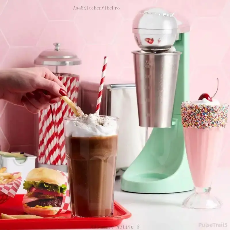 Two-Speed Electric Milkshake Maker & Drink Mixer - 16-Ounce Stainless Steel Cup & RodPulseTrail5ABSummit ActiveAA48KitchenVibePro
