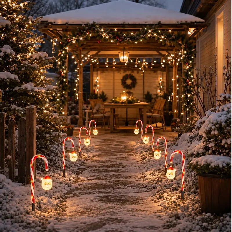 4-Pack Christmas Candy Cane Stake Lights, 8 Modes, Outdoor Garden Decor, Lawn Lights, Pathway Lighting, Festive Yard Decoration
