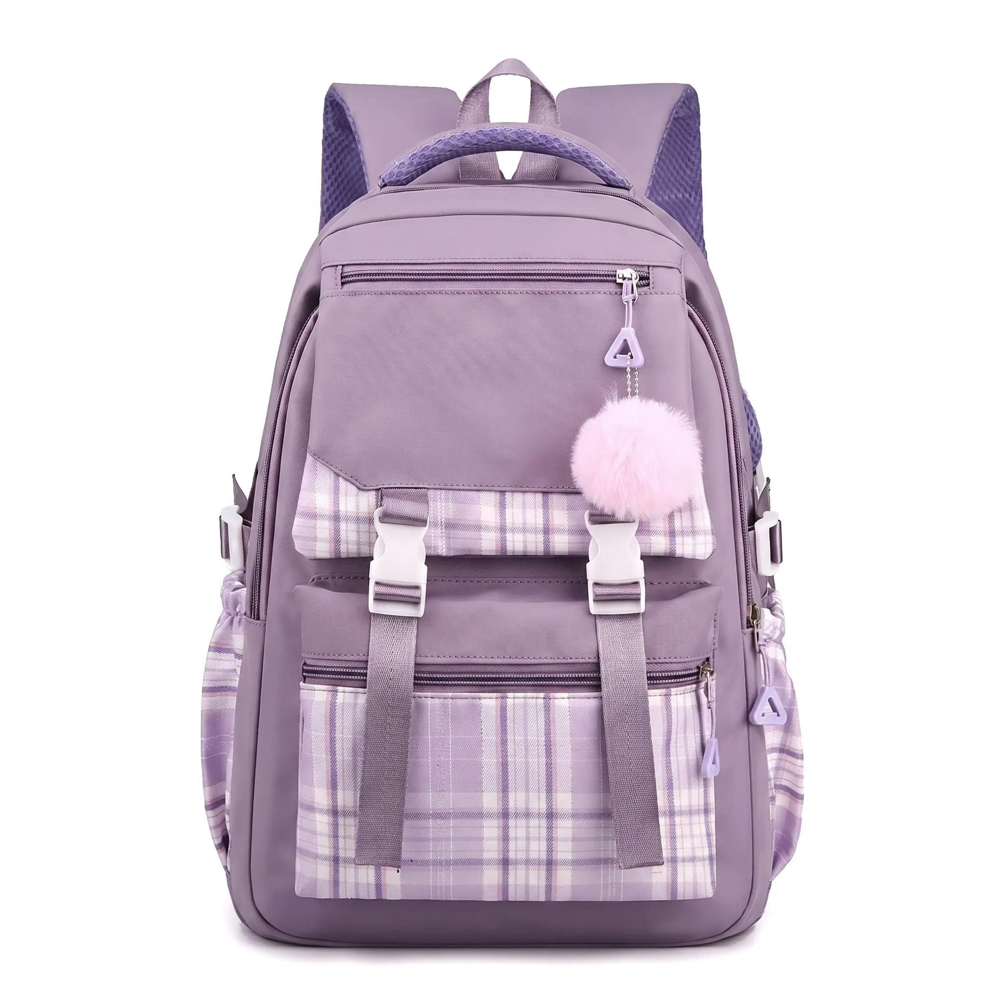 Fresh And Sweet Backpack For Women Korean Style Light Oxford Waterproof Durable Solid Color Multi Layer Computer Backpack For School Middle School Student Unisex Breathable Cushioned Straps