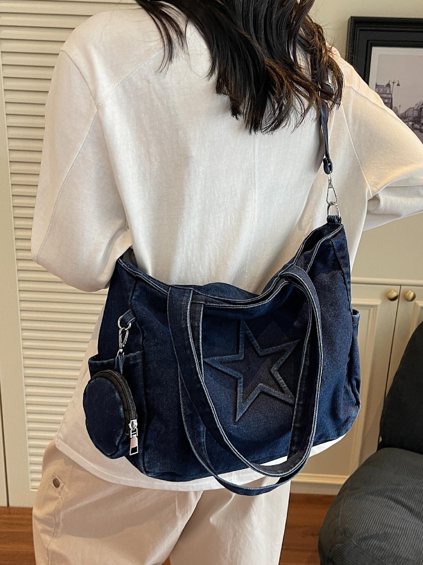 Women's Fashionable Star Design Slouchy Tote Bag, Casual Large Capacity Shoulder Bag for Daily Used, Trendy Versatile High-quality Daily Commuting Bag, Girl Fashionable Shopping Bag