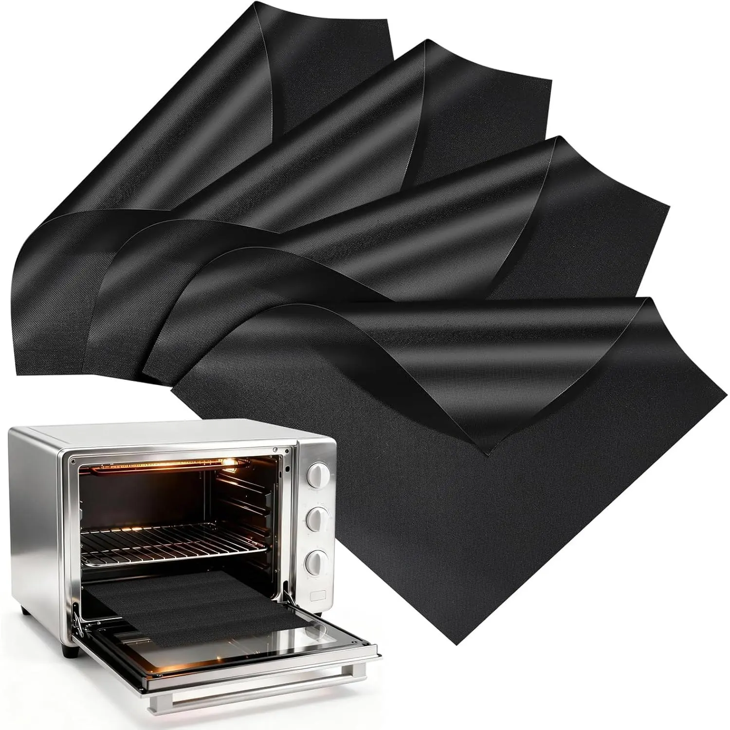 4 Pack Oven Liners for Bottom of Oven, 11.6" x 11.6" Reusable Non-Stick Toaster Oven Liner, Trim-to-Fit Air Fryer Oven Liners Compatible with Ninja, Breville, Cosori, Cuisinart & More Countertop Ovens
