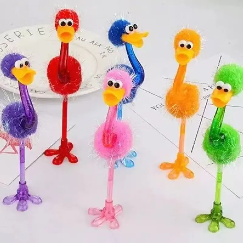 4pcs Plush Ostrich Toy Pens in Cartoon Animal Styles, Cute and Fun Gift Pens for Kids, Ideal Office and Study Supplies