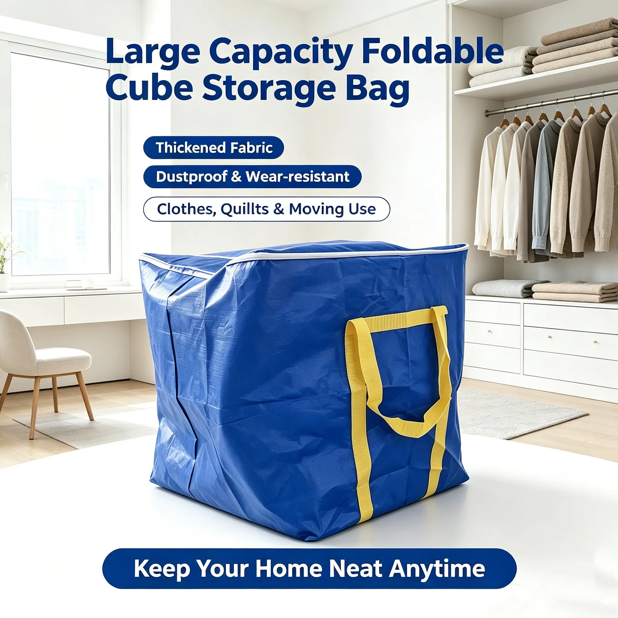 Thick Wear-Resistant Woven Bag, Reusable Waterproof Foldable Clothing Storage Bag, Large Capacity Organizer for Clothes, Bedding & Moving, Waterproof Organizer Bags