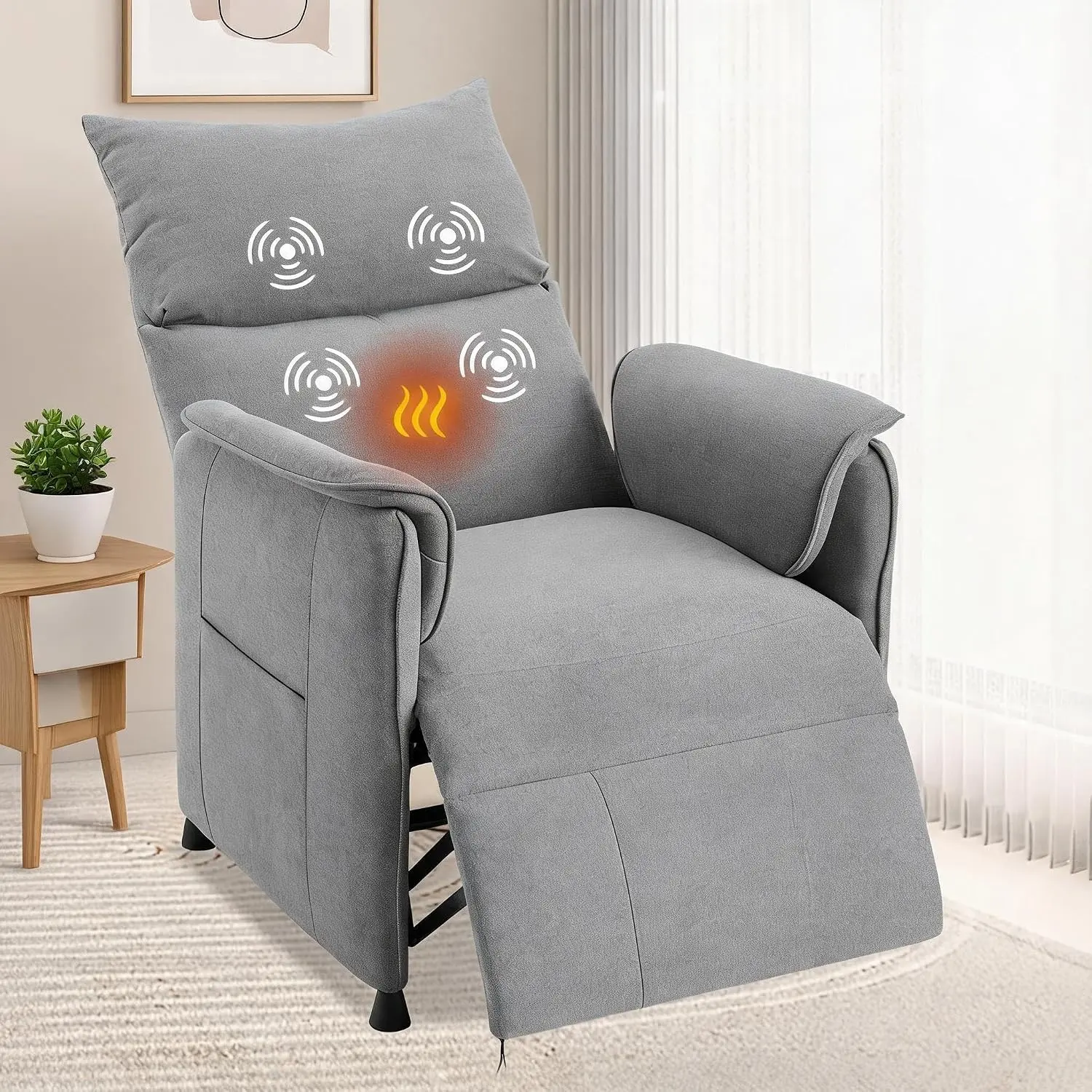 Garvee Ergonomic Electric Recliner Armchair for Living Room, Bedroom, or Office – Adjustable Lounge Chair with Vibration Massage & Heat, Remote Control, Padded Support up to 396 lbs – Gray
