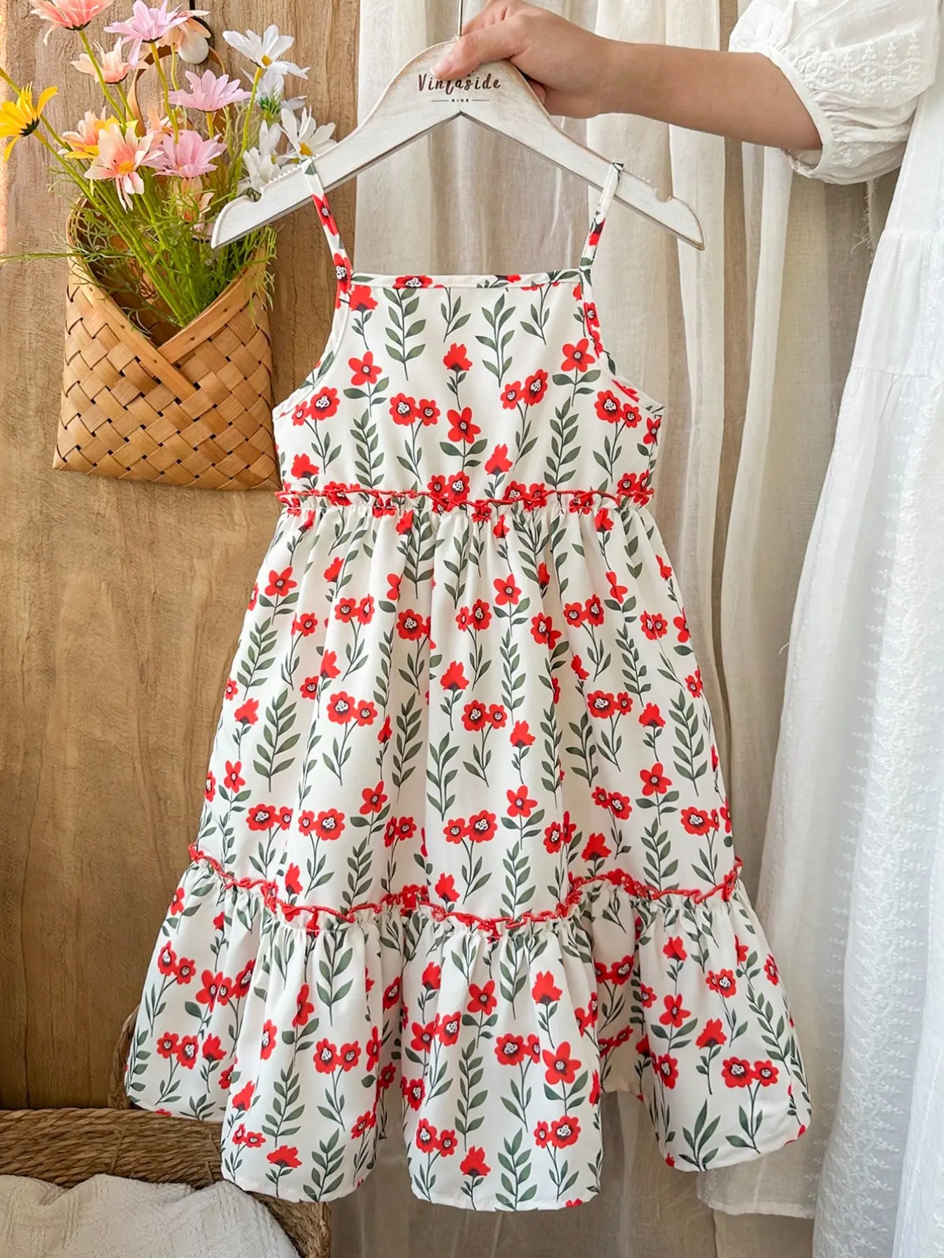 Floral Print Ruffle Hem Cami Dress for Toddler Girls, Lightweight Breathable Summer, Cute Loose-Fitting Dress for All Day Wear