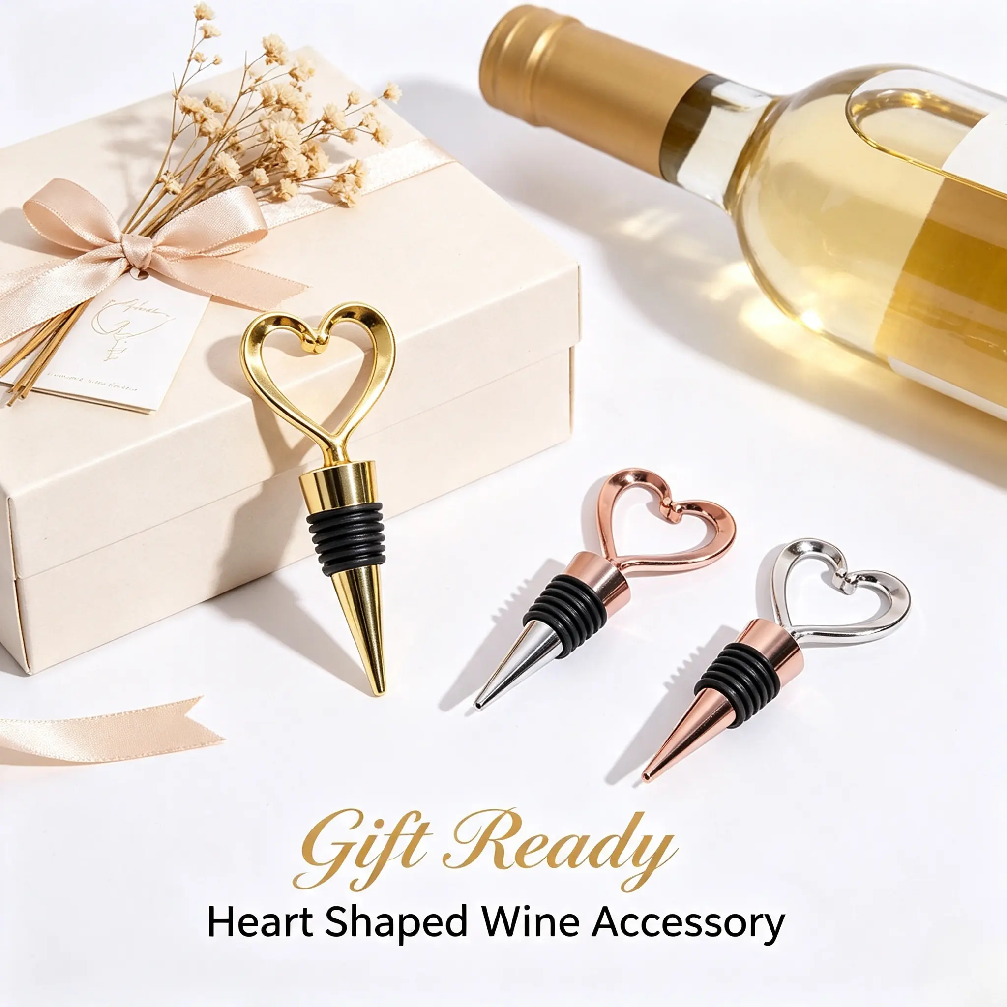 Heart Motif Creative Shape Zinc Alloy Wine Stopper, Reusable Leakproof Seal Metal Bottle Plug With Silicone Ring For Party Decor, Dinner Gathering