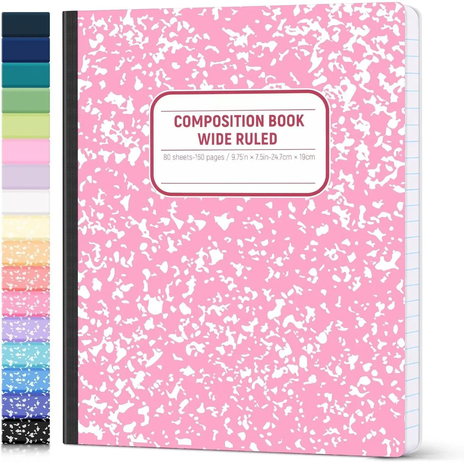Composition Notebook Wide Ruled, Lay Flat Wide Ruled Composition Book | Smooth Paper, Pastels Colors Notebook for School Supplies,  to School for Students, 7.5" x 9.75" , 160 Pages/ 80 Sheets