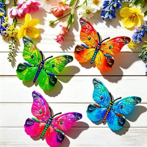 Colorful Butterfly Design Wall Art, 4 Counts/set Durable, Rust-resistant & Decorative Outdoor Decor for Gardens, Homes & Events, Easy-to-hang, Easy Installation, Eye-catching Design