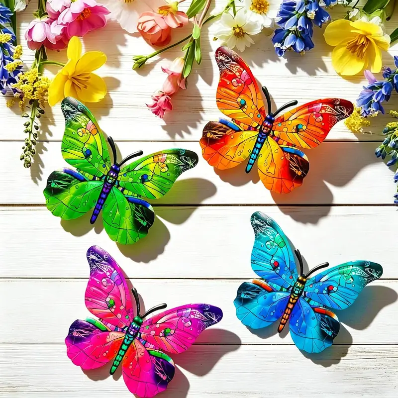 Colorful Butterfly Design Wall Art, 4 Counts/set Durable, Rust-resistant & Decorative Outdoor Decor for Gardens, Homes & Events, Easy-to-hang, Easy Installation, Eye-catching Design