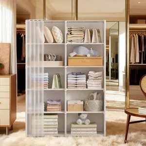 Reinforced Dustproof Double Rod Clothes Wardrobe, Clothes Armoire, Easy Assemble Portable Closet Storage Cabinet, Multi Layer Garment Rack for Bedroom Rental House Small Clothing Organizer