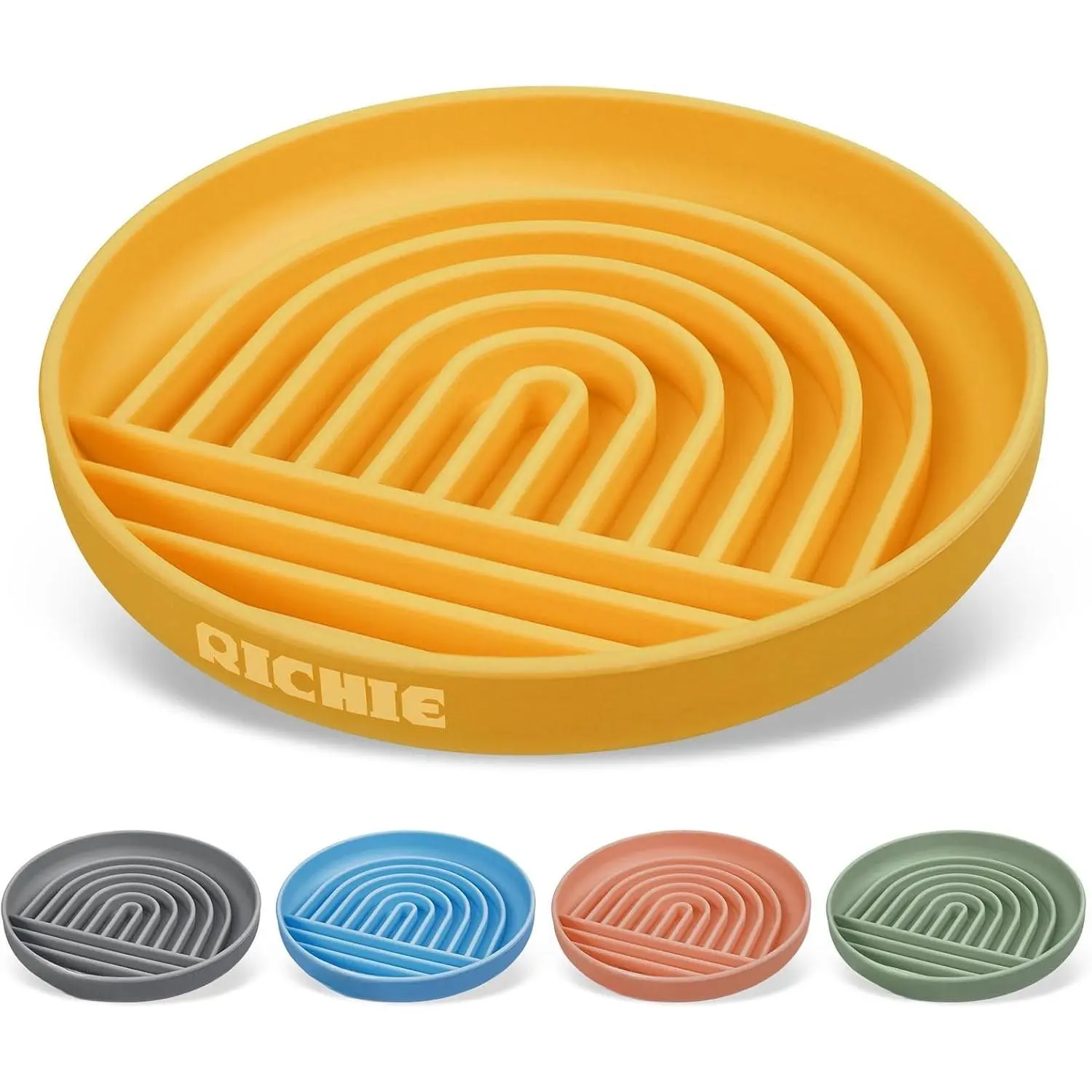 Slow Feeder  Bowls with Suction Cups,  Puzzle Bowl for Slow Eating, Pets Slow Feeder Non-Slip Design Dishwasher Microwave Safe for Small Medium Dogs, Yellow