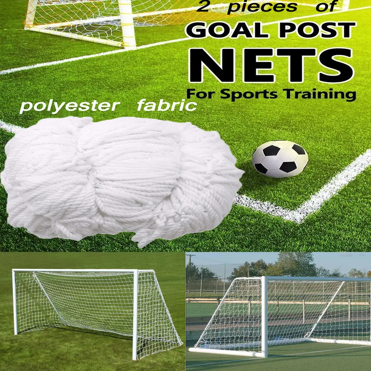 2-Pack Polyester Soccer Nets, No Goal Frame, 5-A-Side Training Replacement Nets, Strong Netting, Essential Equipment, Includes Carry Bag