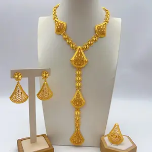 Dubai Long Necklace Earrings Jewelry Set For Women Gold Plated Nigeria Indian African Bridal Wedding Party Gift Jewellery
