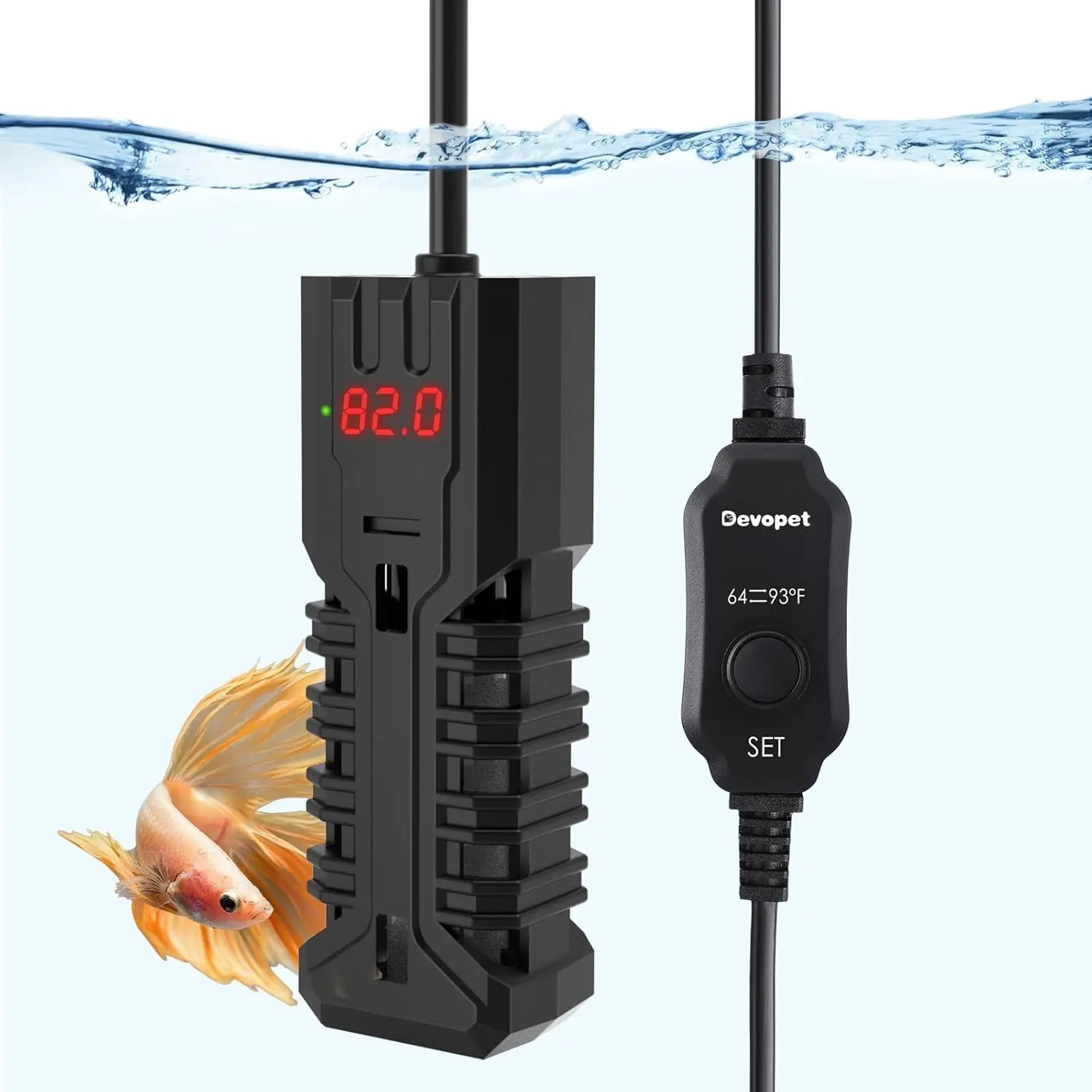 100W Adjustable Aquarium Fish Tank Heater with Digital Display Overheat Protection & Dry Run Protection for 10-20 Gallon Water