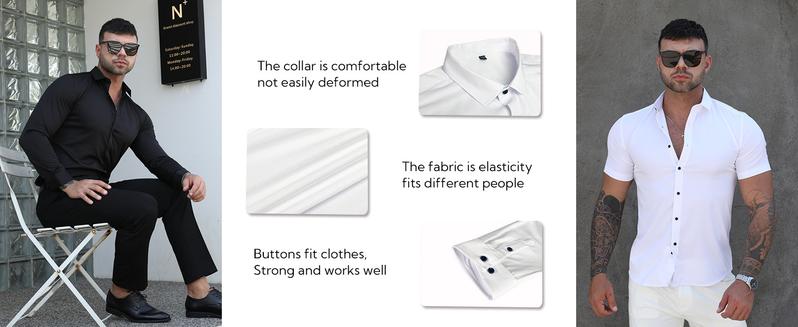 3-Piece Set Stretch and stain-resistant shirt, unisex.Shirts4-way Stretch Long Sleeve Collared Solid Wedding Dating Button Down Shirts Business Casual Breathable Outfits Menswear black logo