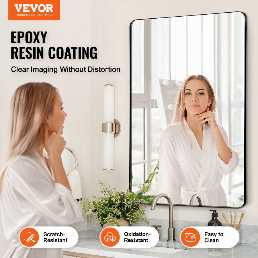 VEVOR Wall Mounted Makeup Mirror, 0.15 Thick, 36x 36 Mirror with Aluminium Alloy Frame Explosion-Proof Film, Scratch-Resistant Mirror with Z-Shaped Bracket, Fit for Bathroom/Bedroom/Living Room