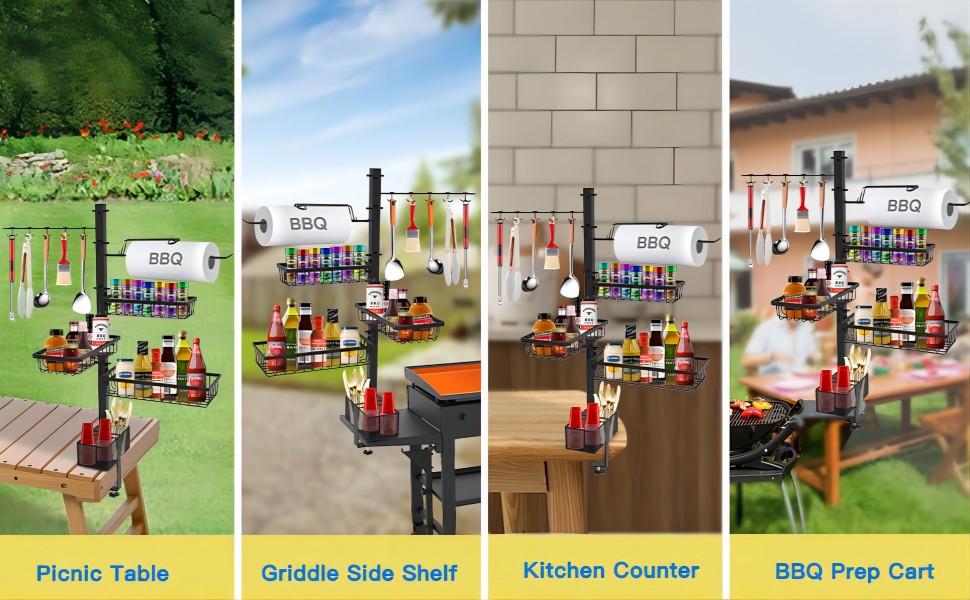 Griddle Caddy For Blackstone Griddle Accessories, BBQ Grill Caddy With Paper Towel Holder, Outdoor Kitchen Accessories For Camper, Grill Accessories Organizer, Picnic Utensil Condiment Caddy