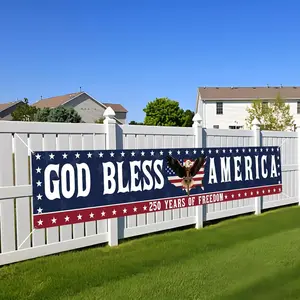250 Anniversary USA Flag God Bless America Banner 4th Of July Decorations 120" X 20" Large 250th Anniversary Banner For Outdoor, Indoor, Yard, Garden, Porch, Lawn (Blue)
