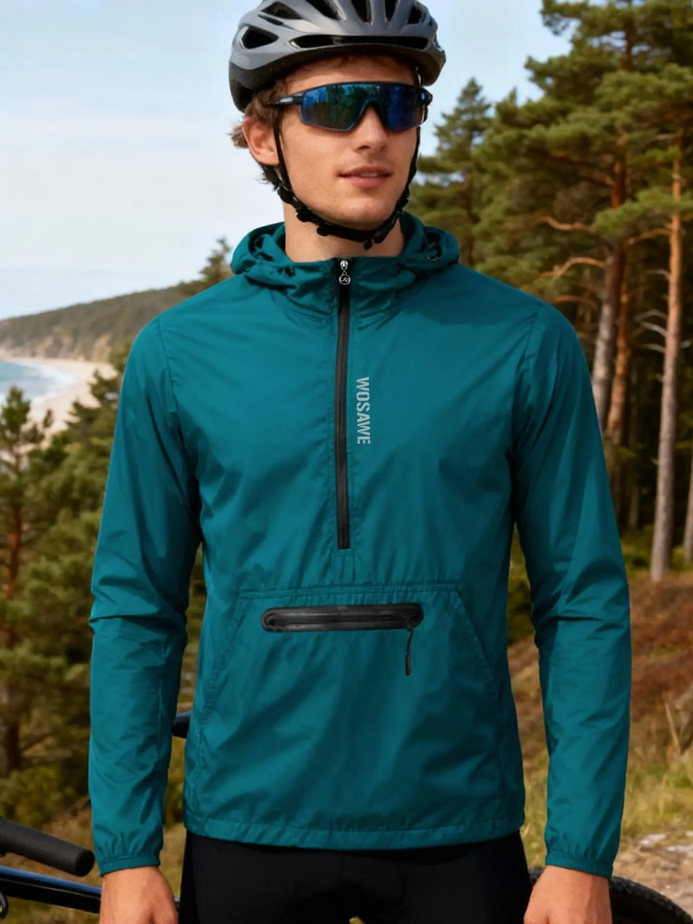 WOSAWE Men's Cycling Hoodie Wind Jacket Lightweight Packable Outdoor Running Windbreaker