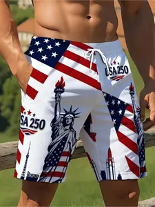 Men's Independence Day themed swim trunks, flag print beach shorts, 250th Anniversary Independence Day casual beach shorts, quick-drying lightweight summer swimwear with pockets, Pockets Swimming Shorts