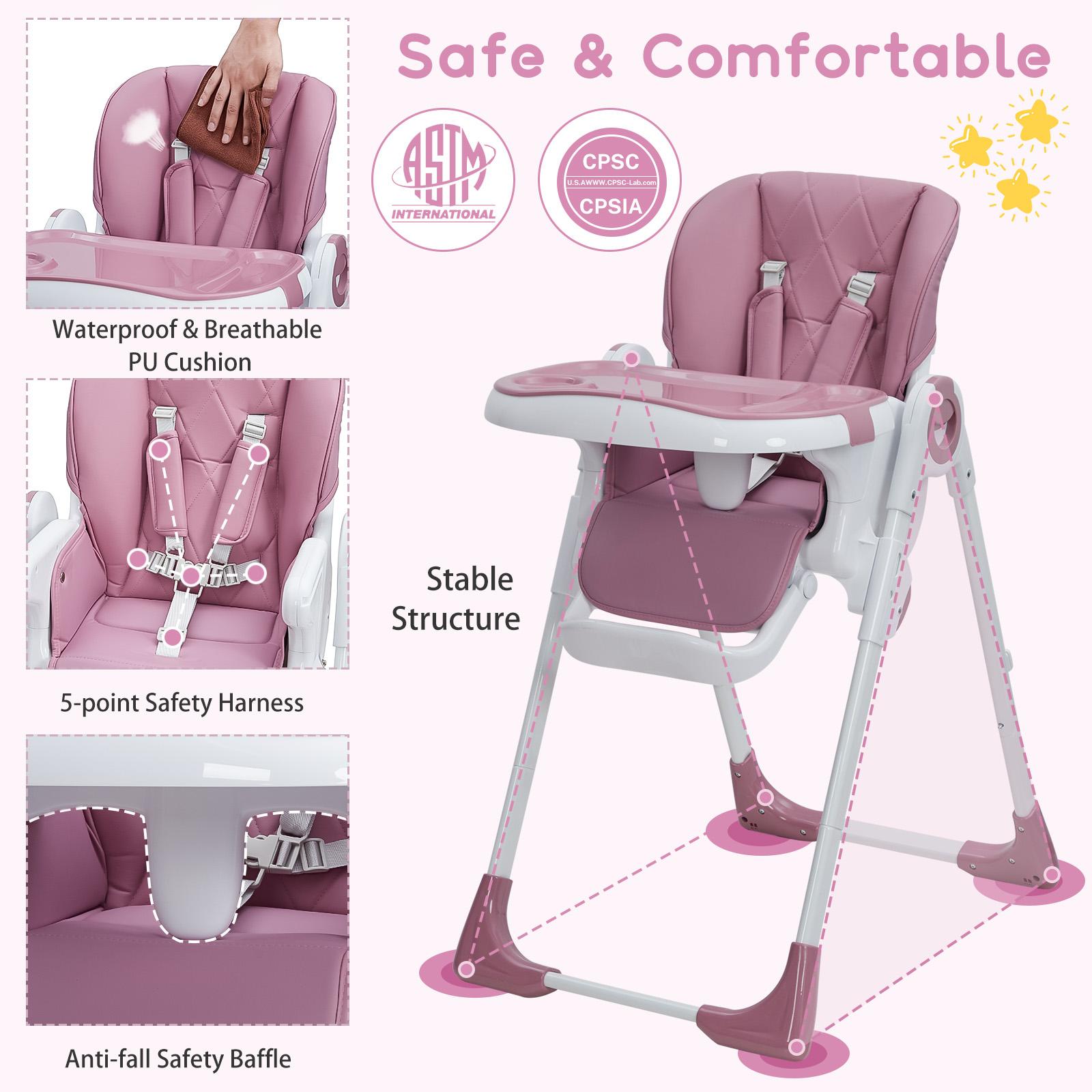 Garvee Multifunctional Baby High Chair - Adjustable Height & Recline, Foldable Design, Removable Tray for Easy Cleaning - Infant Feeding Chair