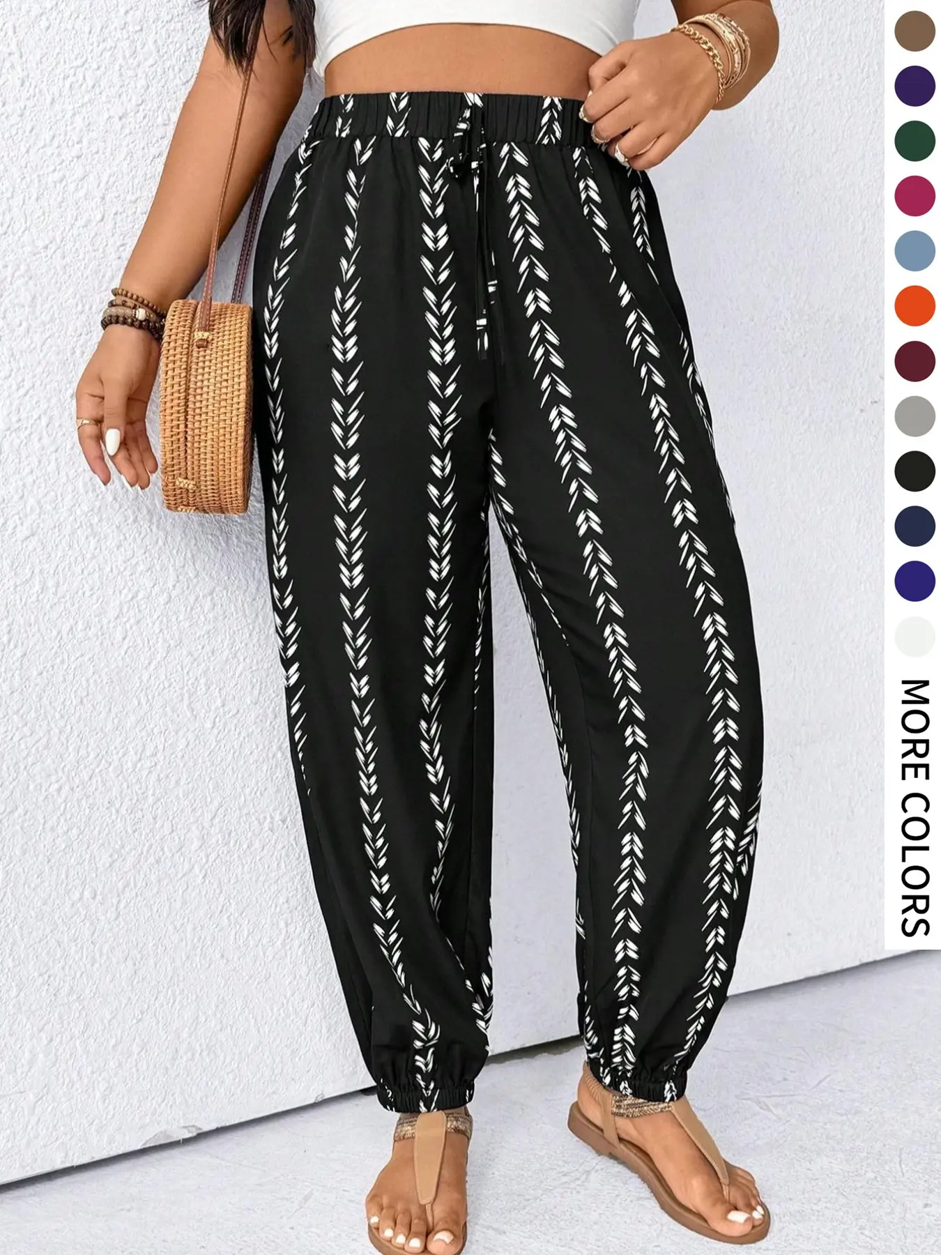 Plus Size Striped Lightweight Pants, Casual Loose Trousers for Daily Wear, Women's Summer Bottoms
