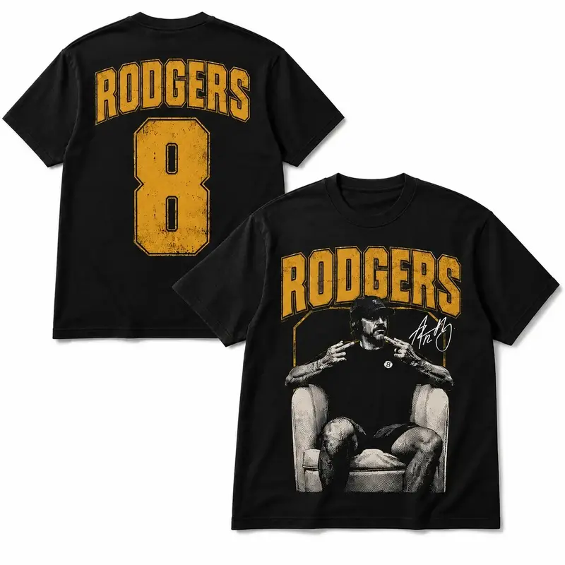 Aaron Rodgers Pittsburgh Football #   8 Double Sided Graphic Tee, Football Fan Washed T Shirt for Men Women