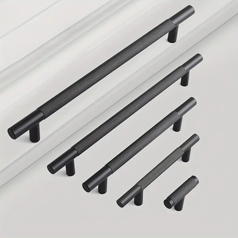 6-pack black cabinet aluminum alloy handles, fashionable elongated cabinet door handles, cabinet handles furniture handles modern T-bar handles