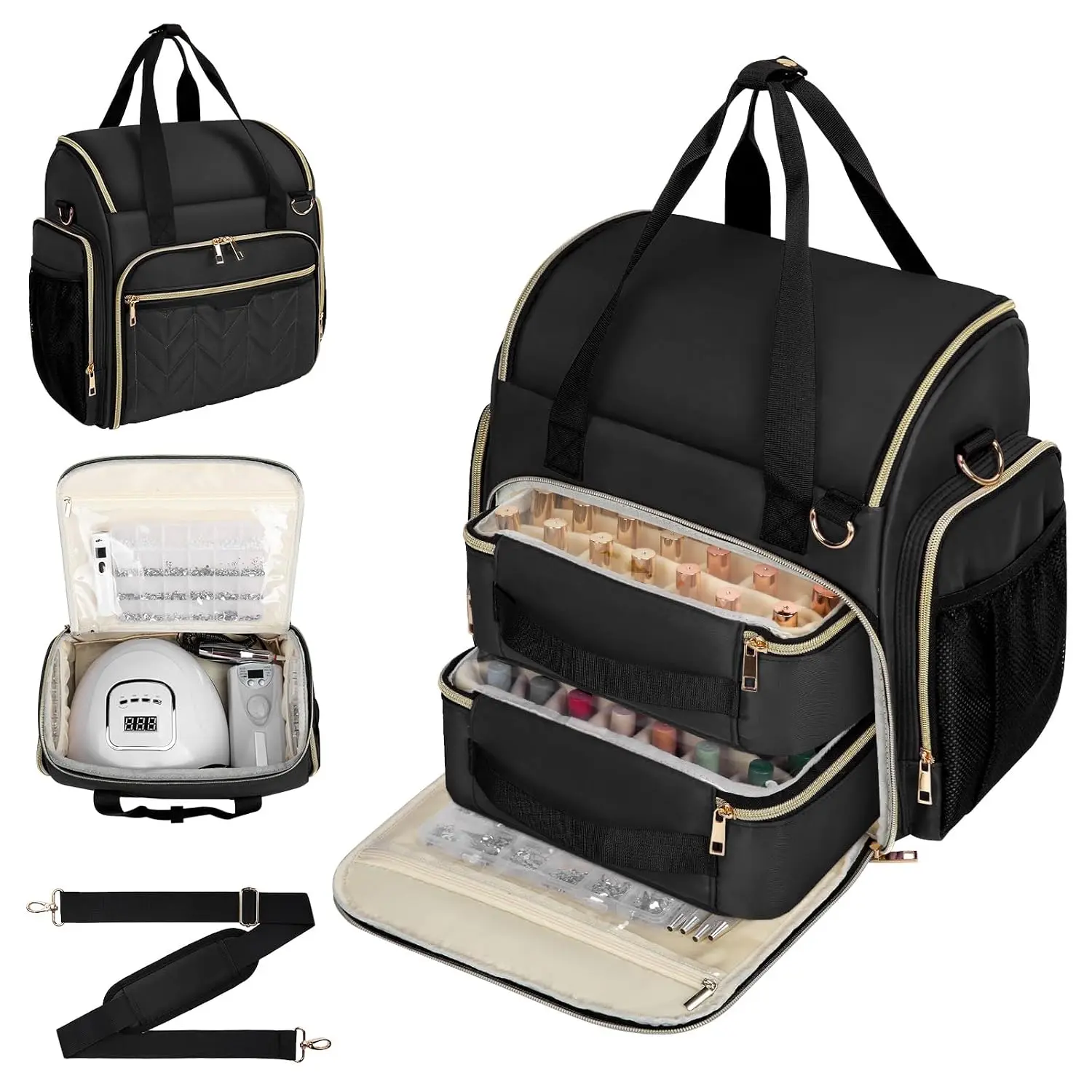 Polish Organizer Case Holds 70+ Bottles(15ml) | 2 Layer  Organizers and Storage Bag with 2 Removable Pouches for UV lamp, Manicure Tools,  Supplies, Gel  Kit