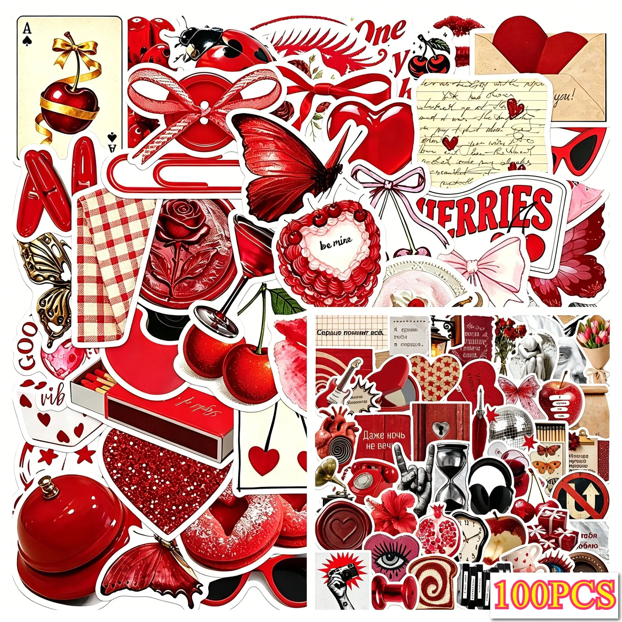 100pcs Sticker Set Y2K Retro Cherry Graffiti Stickers, Vintage Style Decorative Decals, Scrapbook Stickers, Perfect for Laptops, Journals, and DIY Projects