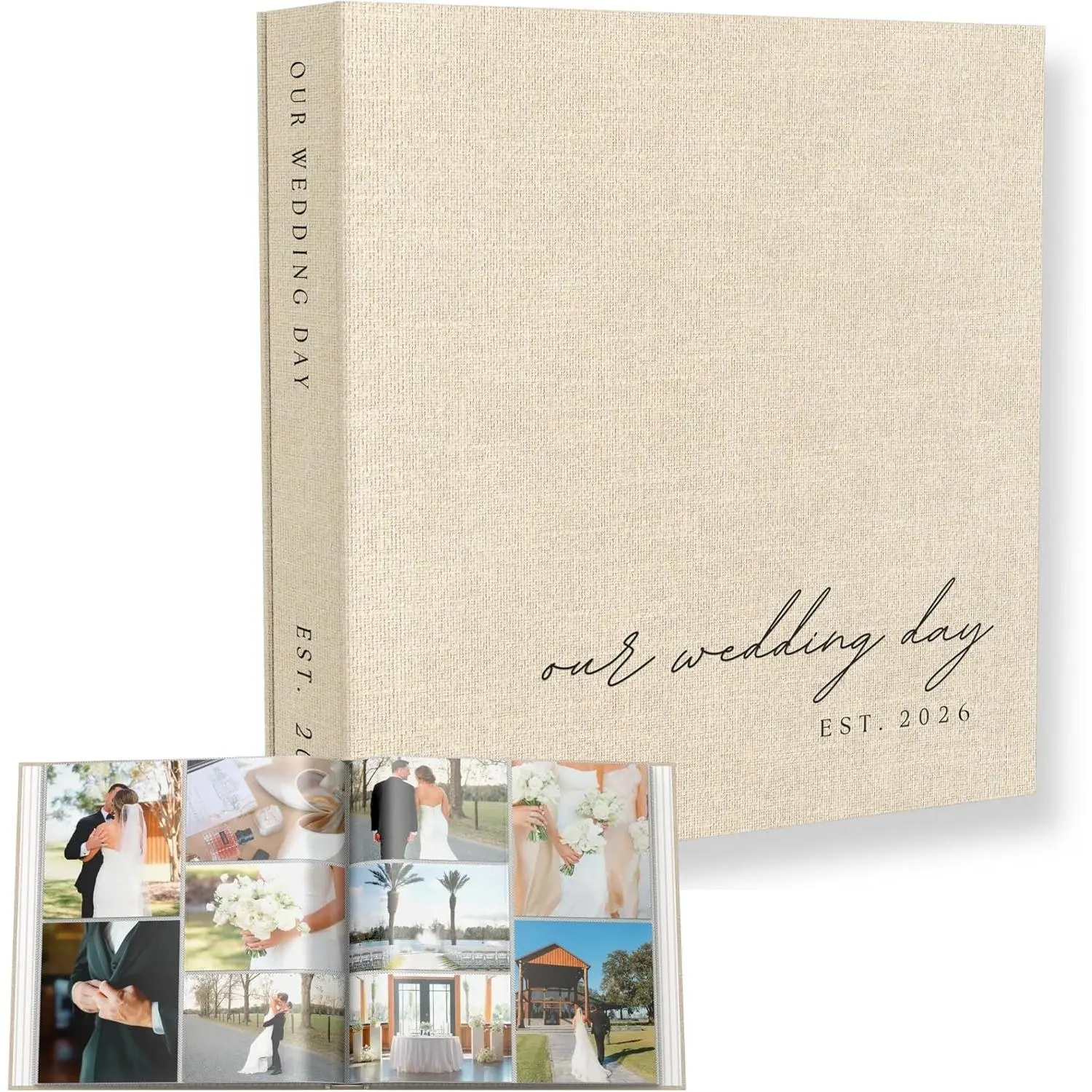 Wedding Photo Album 4x6, Custom 2026 Linen Picture Scrapbook with 400 Pockets for Horizontal & Vertical Photos, Large Personalized Wedding Memory Keepsake Book