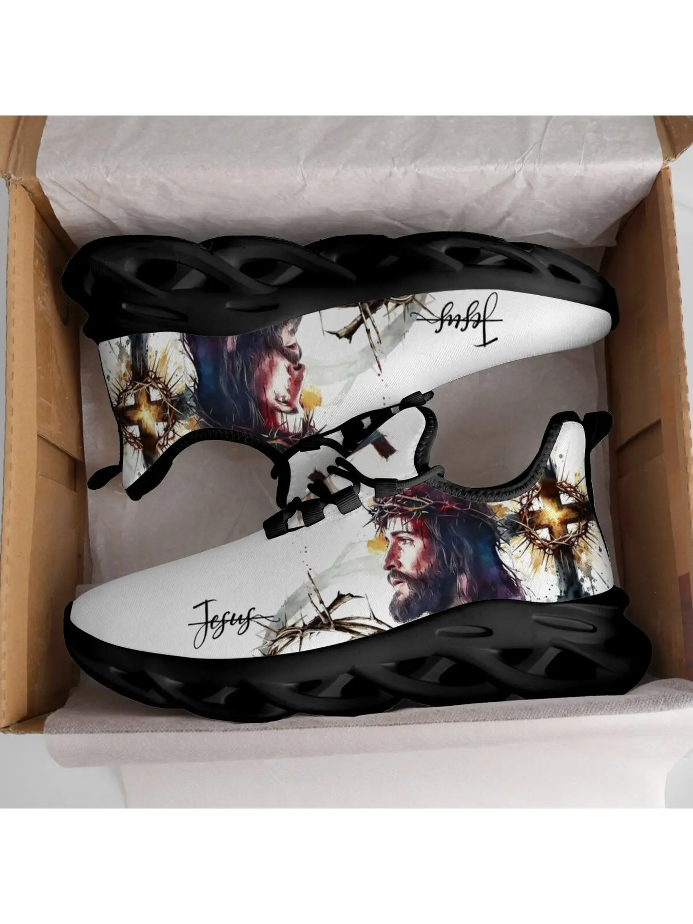 Colour Jesus Art Religious Art Pattern Daily Casual Sneakers For Men Woman Lace Up Running Shoes Versatile For Daily Outings Hollow Blade Sole Workout Shoes Street Style