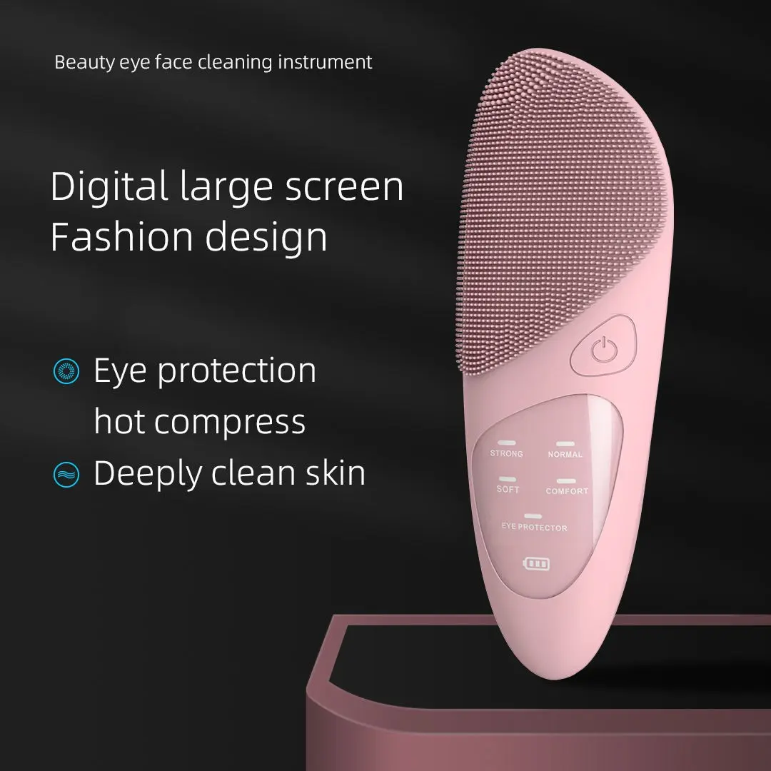 1PC 3-in-1 Multi-Function Electric Sonic Silicone Facial Cleansing Brush IPX7 Waterproof Silicone Pore Cleaning Vibrating Brush Facial Exfoliation with Hot Compress Eye Massage and Skin Smoothing Function Face Wash Brush