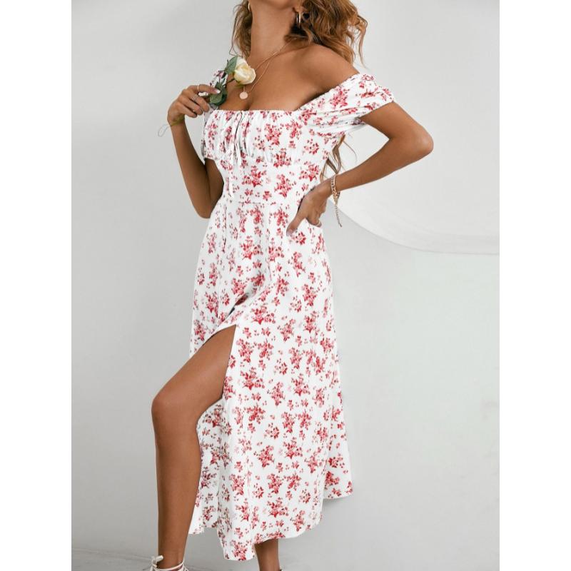 SHEIN Holidaya Allover Floral Knot Split Thigh A-line Dress