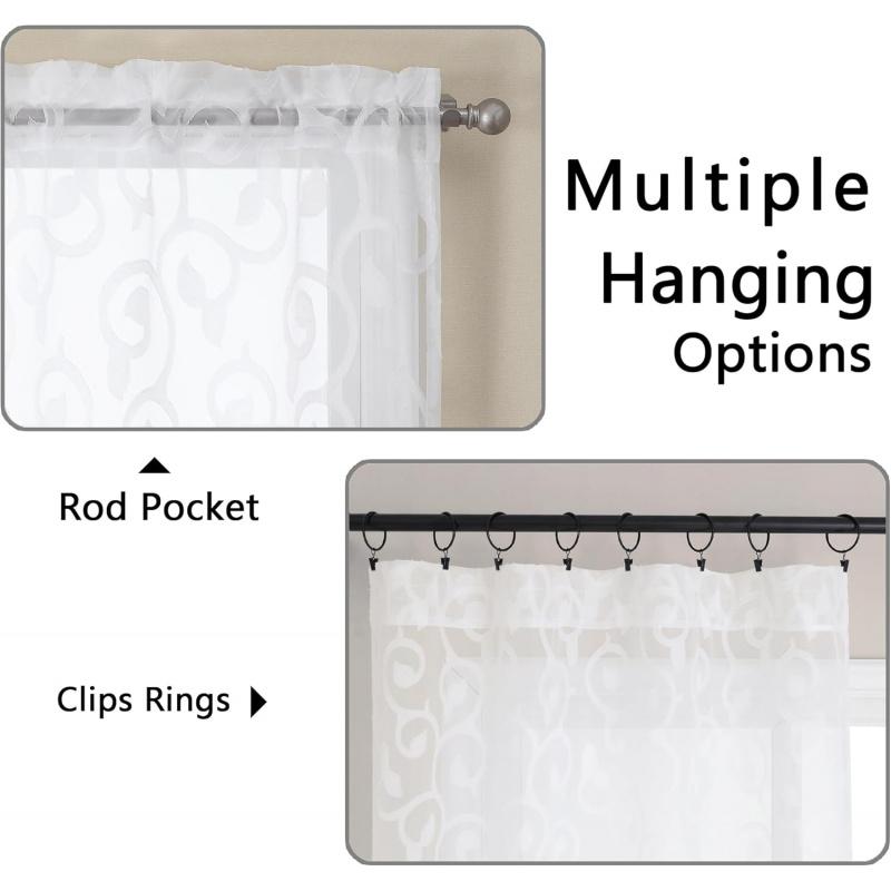 Furman Sheer White Curtains 84 inches Long for Bedroom Living Room 2 Panels Set, White Curtains Jacquard Clip Light Filtering Semi Sheer Curtain Rod Pocket Window Drapes, 2 Pcs Each 40