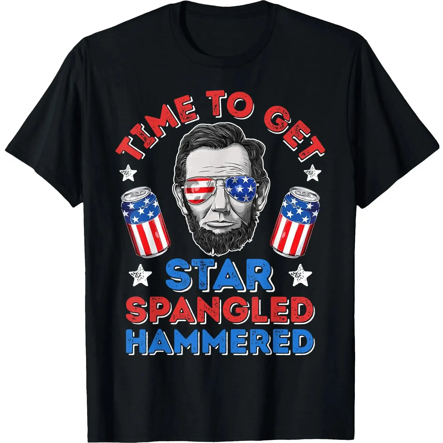 Men's & Women's Casual Loose Short-Sleeve Round Neck Cotton Graphic T-Shirt - Abe Lincoln 4th Of July Star Spangled Streetwear Sports Top for Father's Day, Party, Shortsleeve, Tshirt, Graphic Art, Relaxed Fit, Pure Cotton, Vibrant Print, Cold Wash, Casual
