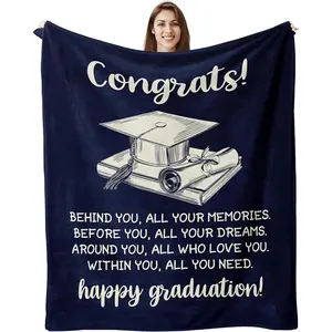 Graduation Gifts Her Him, 2026 Graduation Blanket for Men Women, Navy Blue 50x60 Inch, Congrats Grad Gift Master Degree, High School, College, PHD, Nurse Graduates