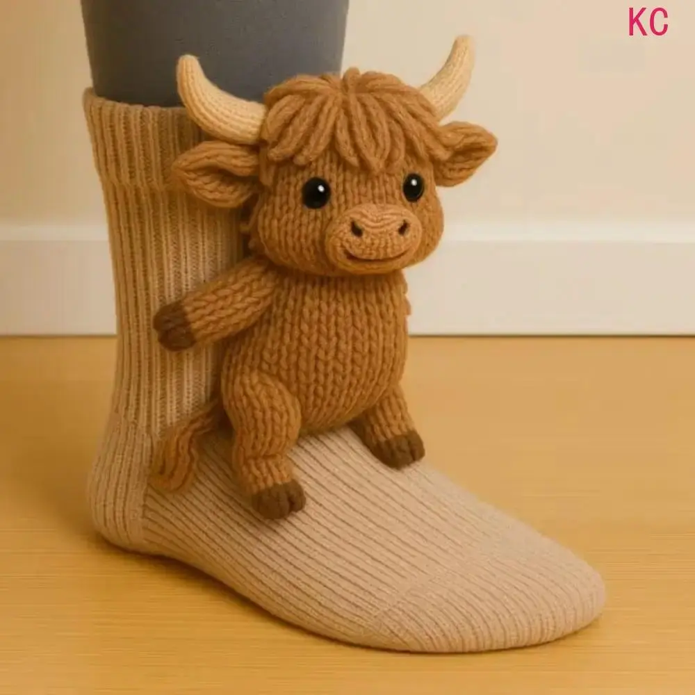 Unisex Soft 3D Knitted Animal Plush Socks, Cute Quirky Pattern Comfortable Daily Foot Wear One Size Fits All For Casual Daily Matching