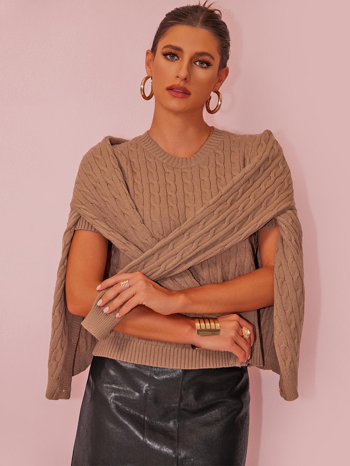 Joyfunear Women's Cable Knit Sweater Set: Crew Neck Pullover & Button - Up Cardigan