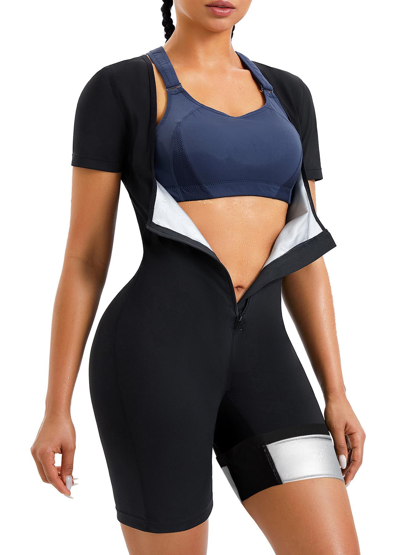 Women's Plain Zip Front Open Bust Sports Tummy Control Romper, Workout Gym Yoga Exercise Sports Romper, Ladies Sportswear Clothing for Indoor Outdoor Wear, Sports Jumpsuit