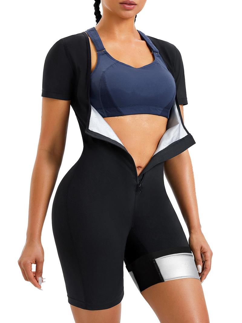 Women's Plain Zip Front Open Bust Sports Tummy Control Romper, Workout Gym Yoga Exercise Sports Romper, Ladies Sportswear Clothing for Indoor Outdoor Wear, Sports Jumpsuit